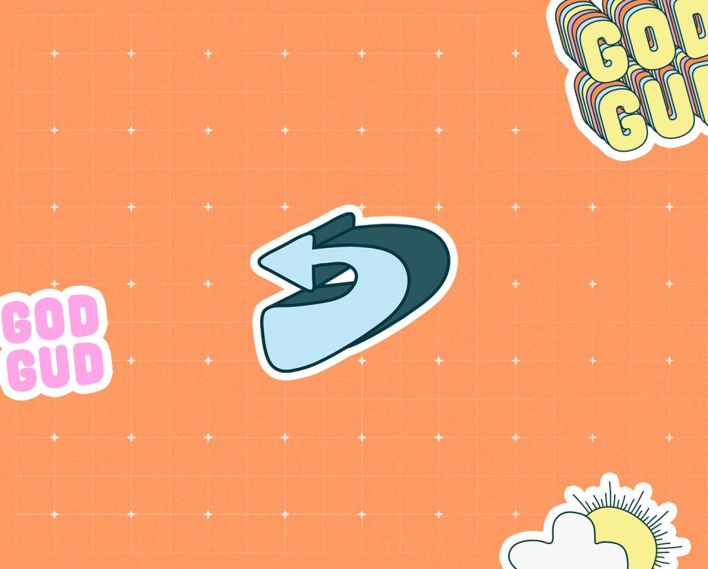 Klisterm&auml;rket visar en pil som v&auml;nder tillbaks. De andra klisterm&auml;rkena &auml;r GODGUD-stickers.