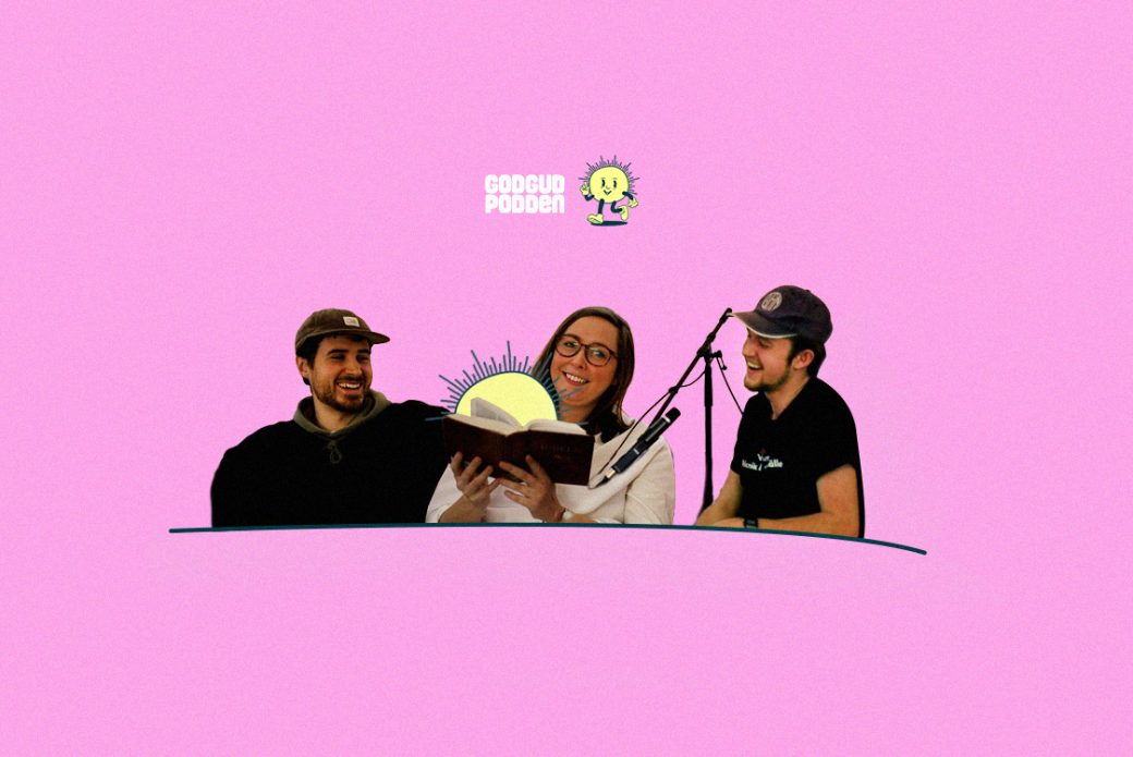 Johannes, Anna och Albin spelar in podd.